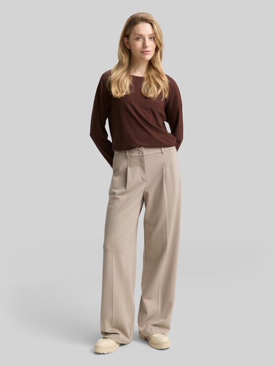 Loose fit long-sleeved shirt with ribbed texture - dark pecan brown