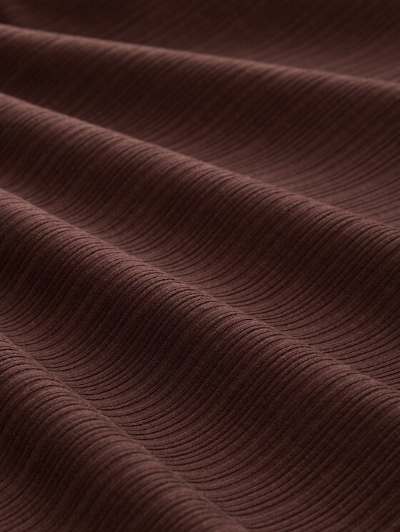 Loose fit long-sleeved shirt with ribbed texture - dark pecan brown