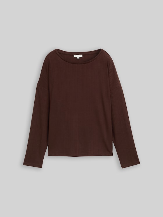 Loose fit long-sleeved shirt with ribbed texture - dark pecan brown