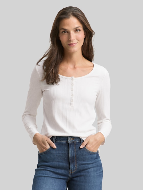 Slim-fit long-sleeved Henley - Whisper White