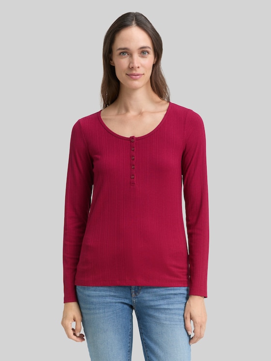 Slim-fit long-sleeved Henley - Rumba Red