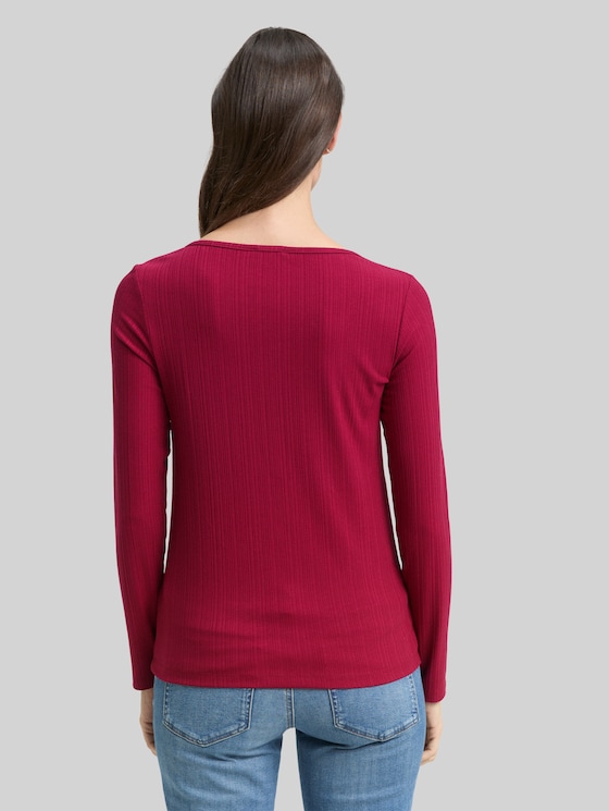 Slim-fit long-sleeved Henley - Rumba Red