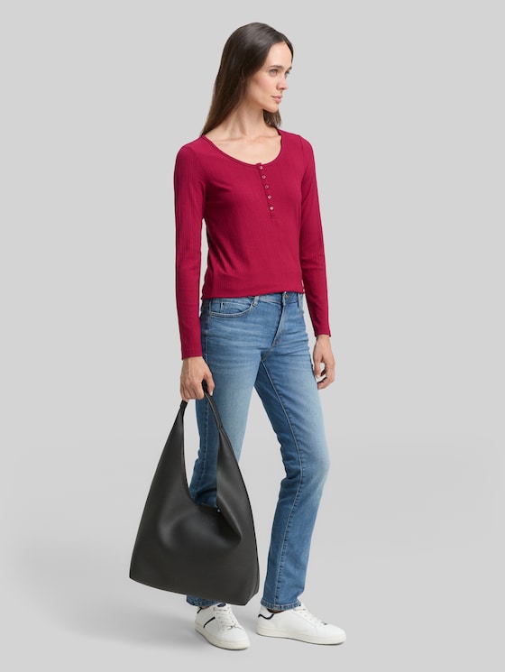 Slim-fit long-sleeved Henley - Rumba Red