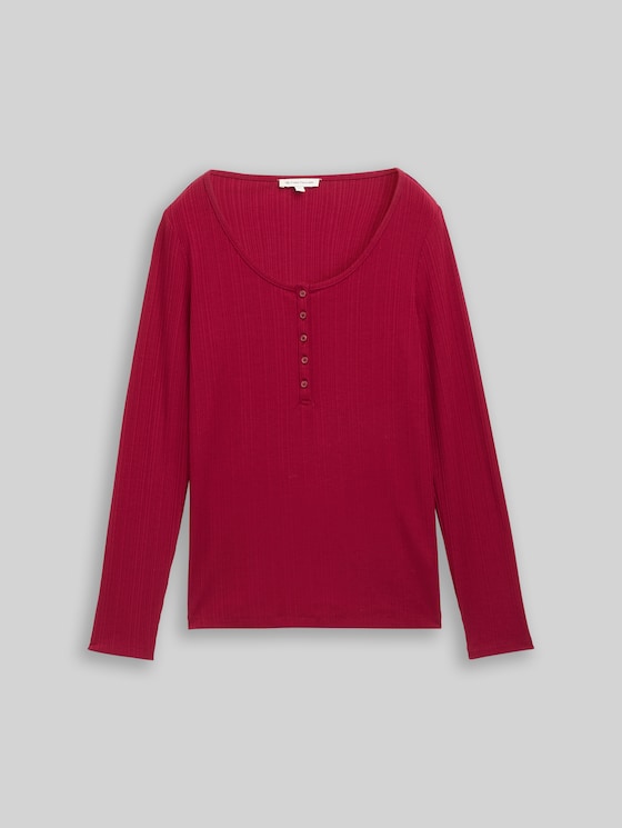 Slim-fit long-sleeved Henley - Rumba Red