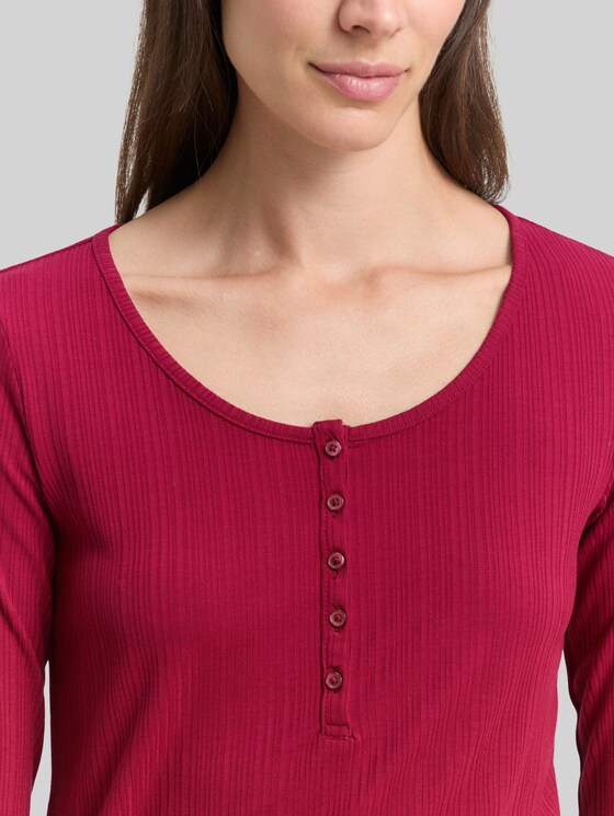 Slim-fit long-sleeved Henley - Rumba Red