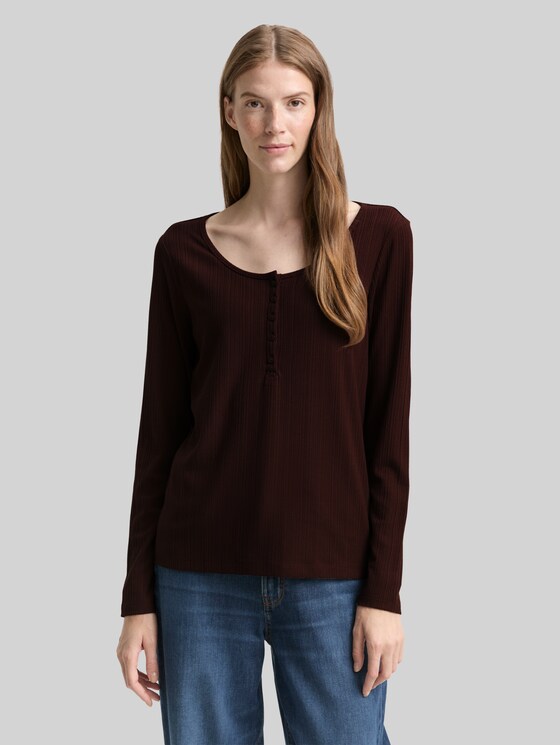 Slim-fit long-sleeved Henley - dark pecan brown
