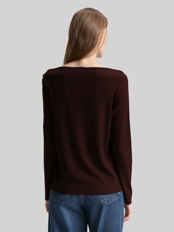Slim-fit long-sleeved Henley - dark pecan brown