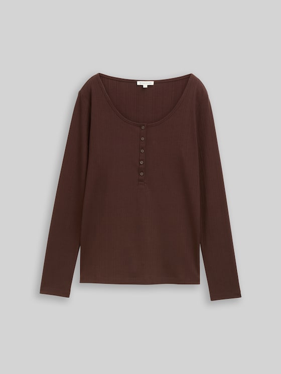 Slim-fit long-sleeved Henley - dark pecan brown