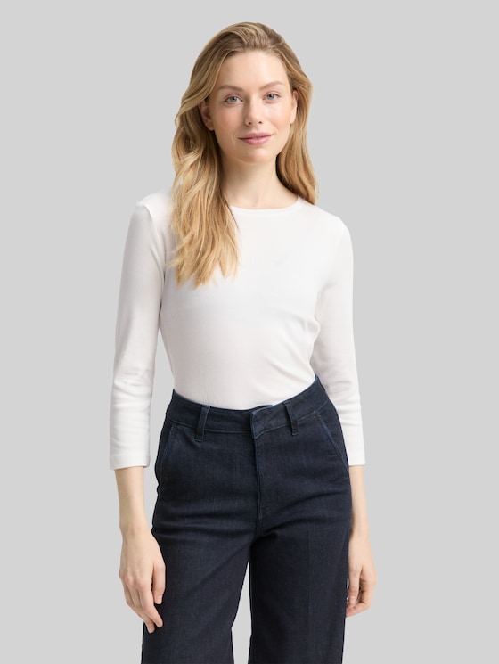 Slim fit long-sleeved shirt with glitter logo - Whisper White