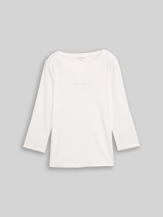 Slim fit long-sleeved shirt with glitter logo - Whisper White