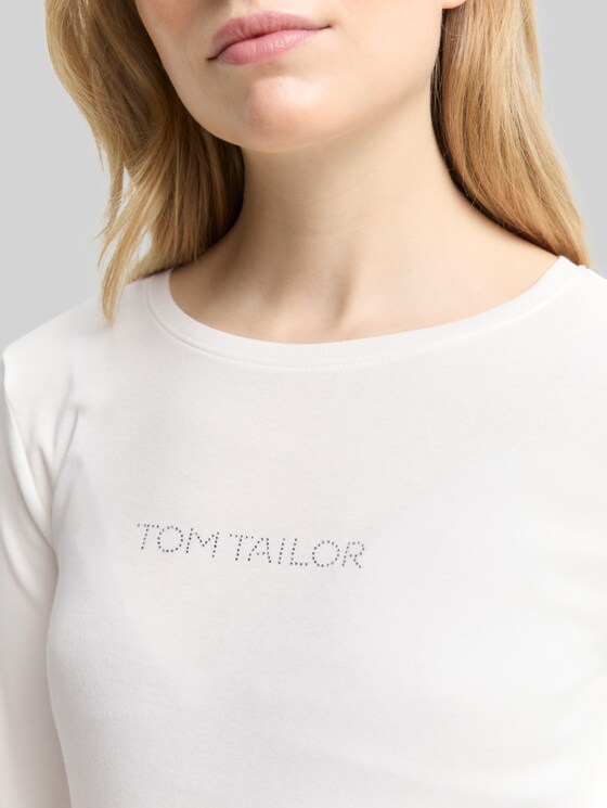 Slim fit long-sleeved shirt with glitter logo - Whisper White