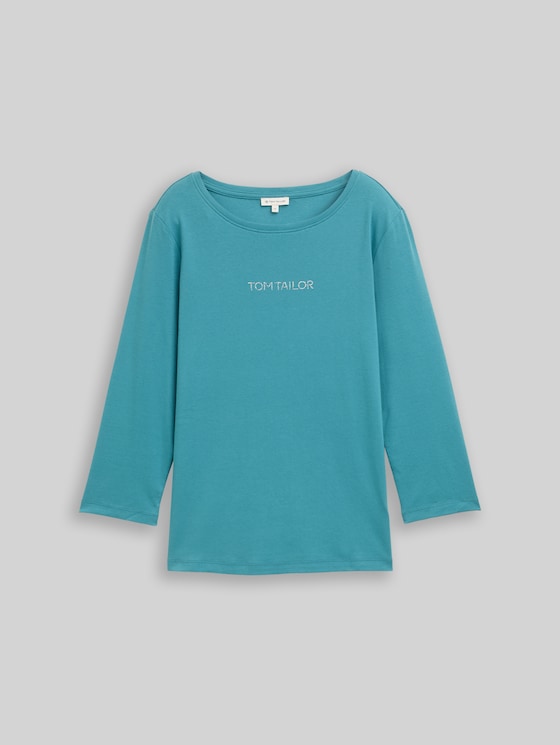 Slim fit long-sleeved shirt with glitter logo - tropical teal
