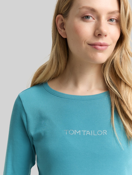 Slim fit long-sleeved shirt with glitter logo - tropical teal