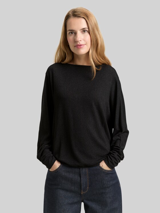 Loose fit long-sleeved shirt with glitter effect - deep black