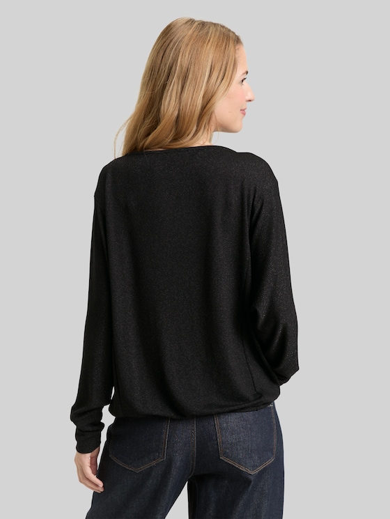 Loose fit long-sleeved shirt with glitter effect - deep black