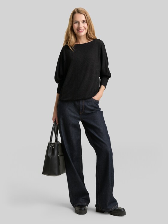 Loose fit long-sleeved shirt with glitter effect - deep black