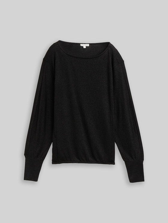 Loose fit long-sleeved shirt with glitter effect - deep black