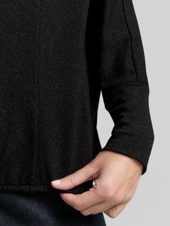 Loose fit long-sleeved shirt with glitter effect - deep black