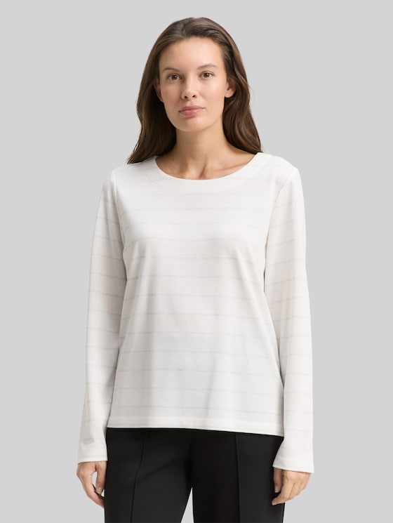 Long-sleeved shirt with glitter stripe pattern - white stripe with lurex