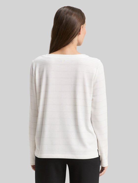 Long-sleeved shirt with glitter stripe pattern - white stripe with lurex