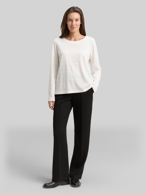 Long-sleeved shirt with glitter stripe pattern - white stripe with lurex