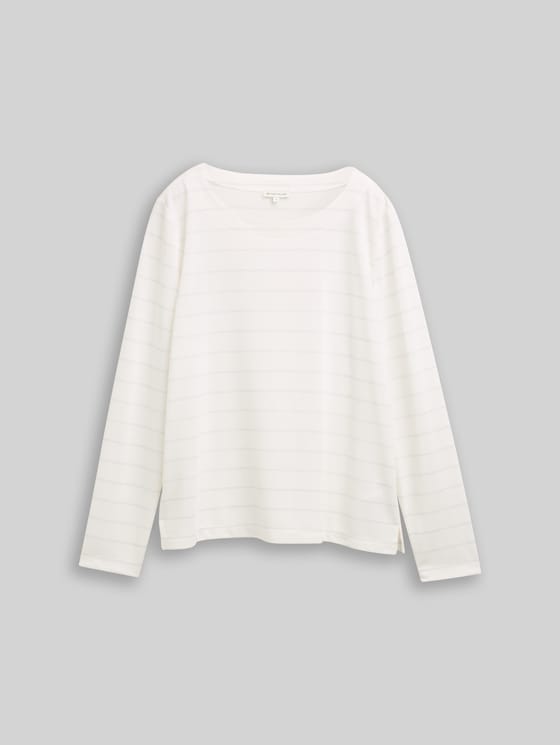 Long-sleeved shirt with glitter stripe pattern - white stripe with lurex