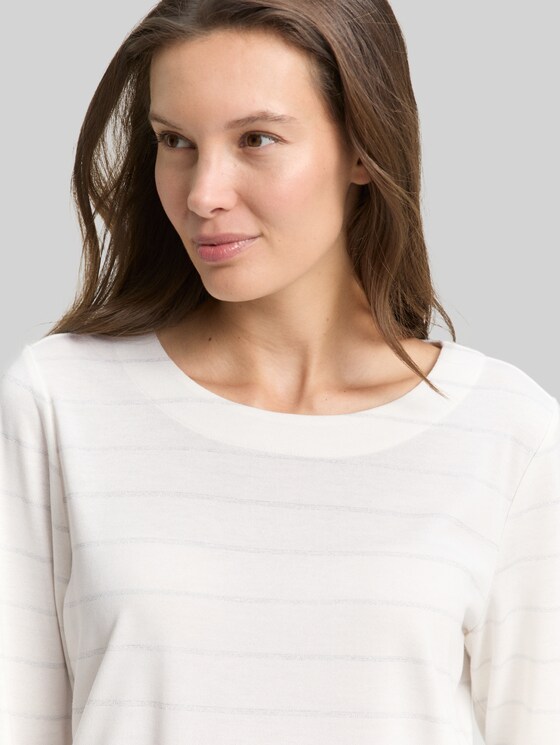 Long-sleeved shirt with glitter stripe pattern - white stripe with lurex