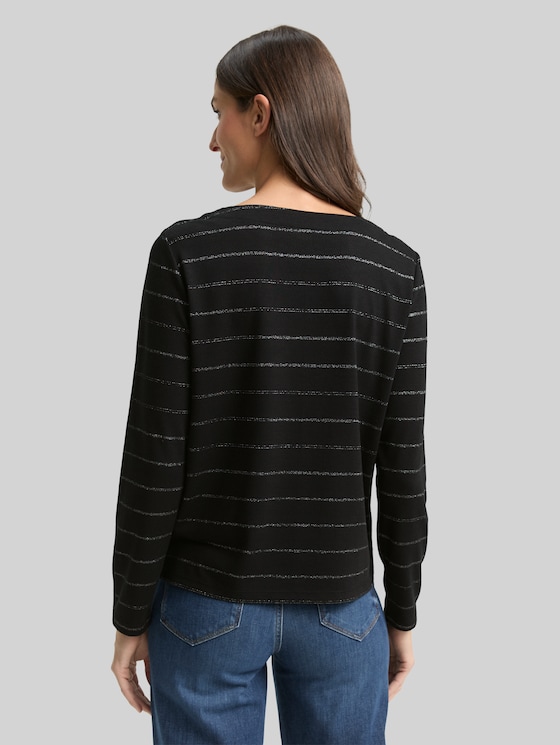 Long-sleeved shirt with glitter stripe pattern - black stripe with lurex