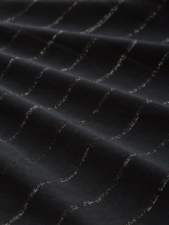 Long-sleeved shirt with glitter stripe pattern - black stripe with lurex