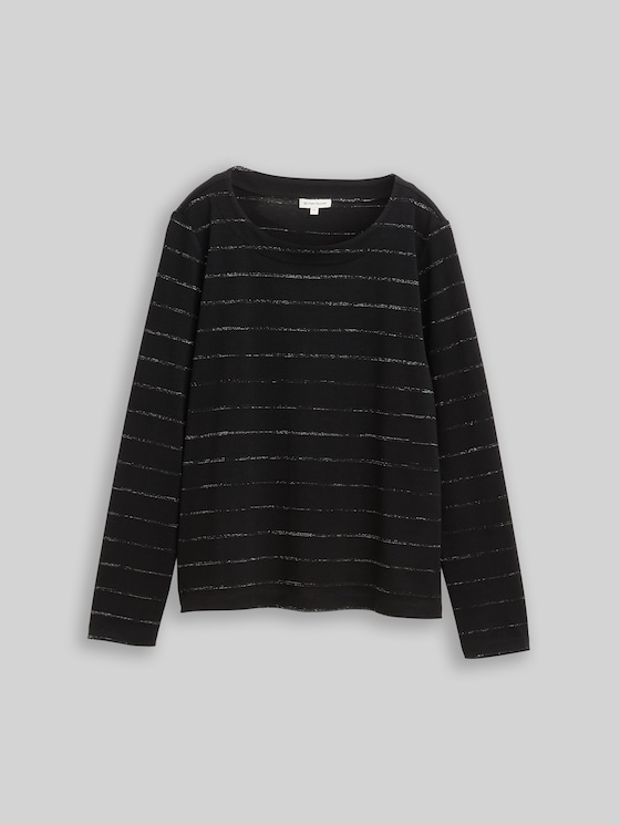 Long-sleeved shirt with glitter stripe pattern - black stripe with lurex