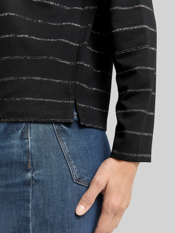 Long-sleeved shirt with glitter stripe pattern - black stripe with lurex