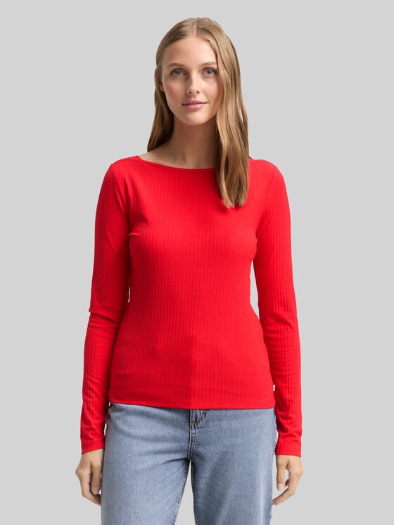 Slim-fit long-sleeved top with a boat neck - brilliant red