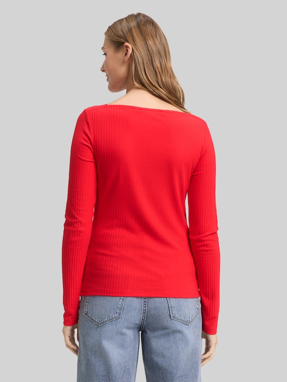 Slim-fit long-sleeved top with a boat neck - brilliant red