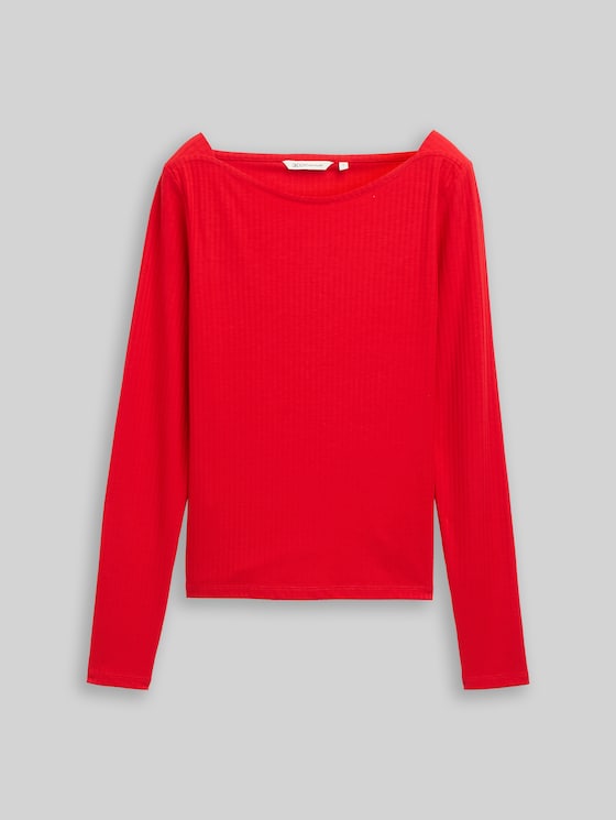 Slim-fit long-sleeved top with a boat neck - brilliant red