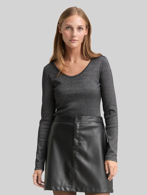 Slim-fit long-sleeved top with glitter effect - black glitter