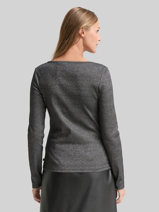 Slim-fit long-sleeved top with glitter effect - black glitter
