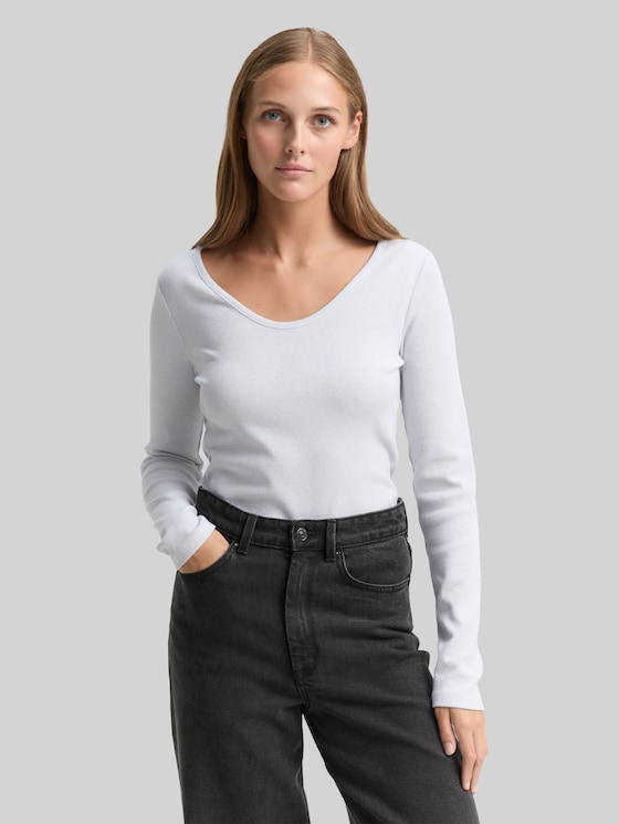 Slim-fit long-sleeved top with glitter effect - white glitter