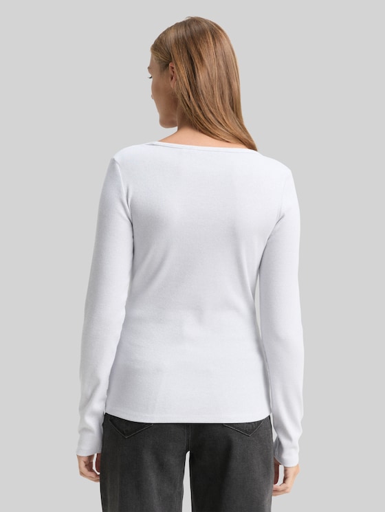 Slim-fit long-sleeved top with glitter effect - white glitter