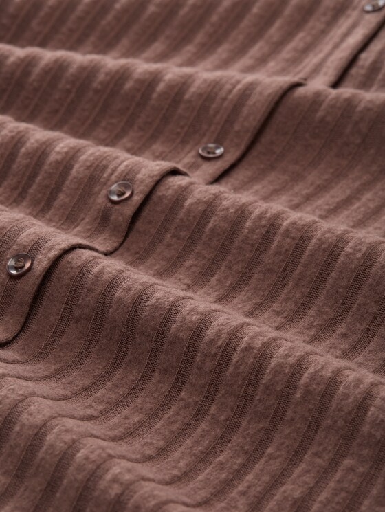 Slim-fit long-sleeved T-shirt with decorative button placket - soft chocolate brown