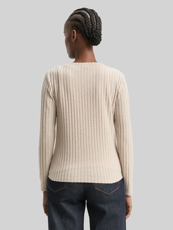 Slim-fit long-sleeved T-shirt with decorative button placket - cosy beige melange