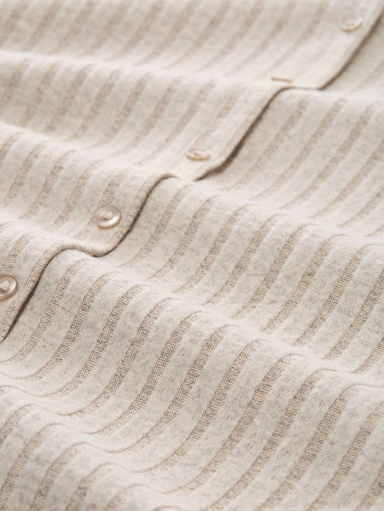 Slim-fit long-sleeved T-shirt with decorative button placket - cosy beige melange