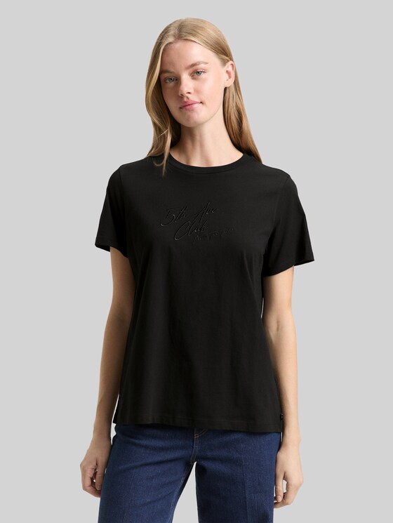 Loose fit T-shirt with glitter embroidery - deep black