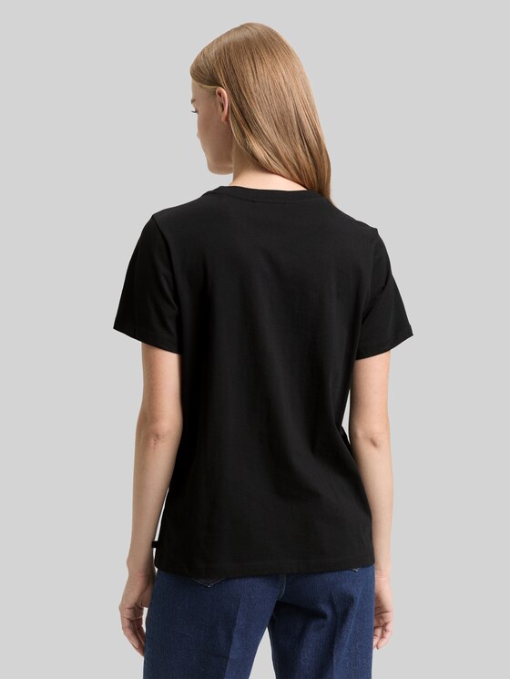 Loose fit T-shirt with glitter embroidery - deep black