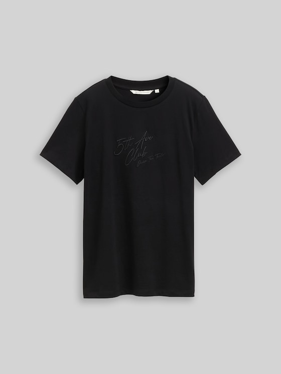 Loose fit T-shirt with glitter embroidery - deep black