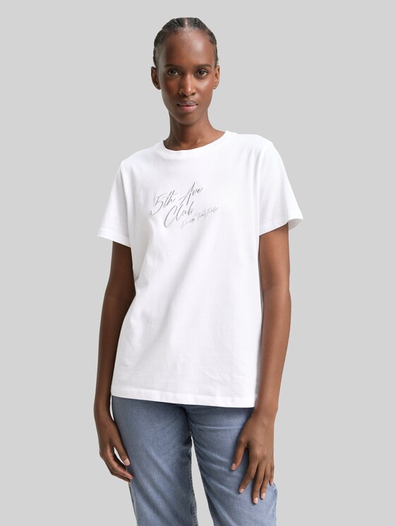 Loose fit T-shirt with glitter embroidery - White