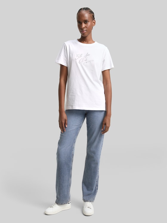 Loose fit T-shirt with glitter embroidery - White