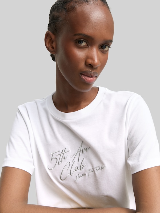 Loose fit T-shirt with glitter embroidery - White