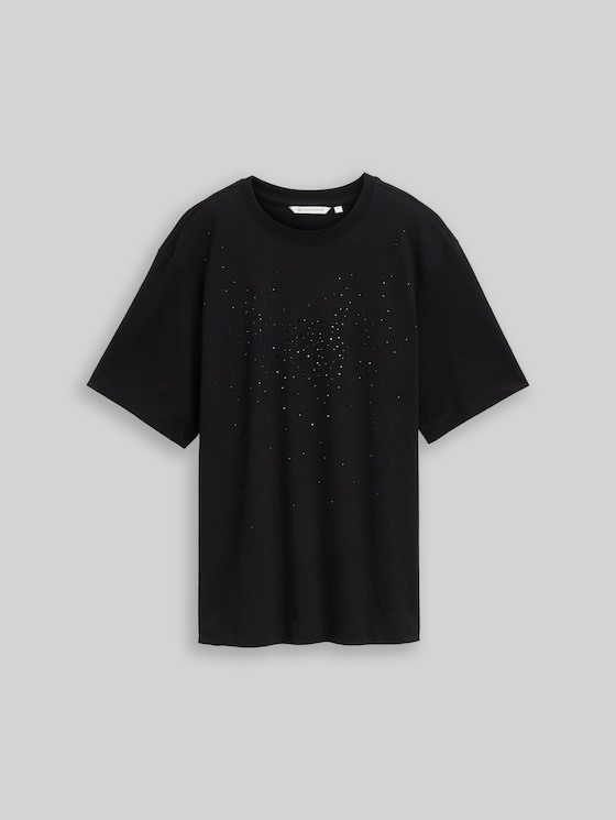 Oversized T-shirt with rhinestones - deep black