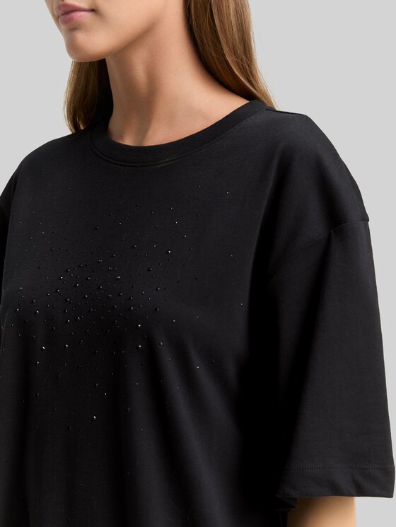 Oversized T-shirt with rhinestones - deep black