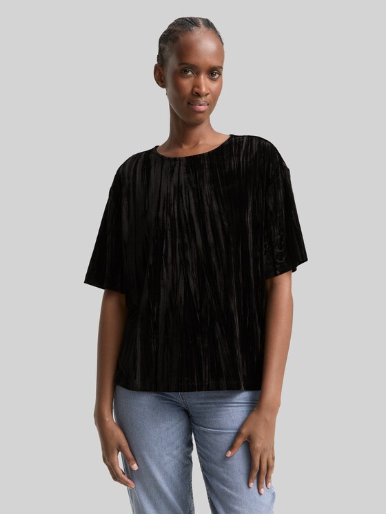 Loose fit velvet T-shirt - deep black